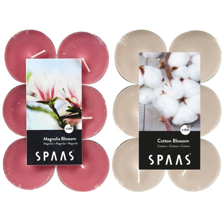 Candles by Spaas geurkaarsen - 24x stuks in 2 geuren Blossom Flowers en Magnolia Bloesem