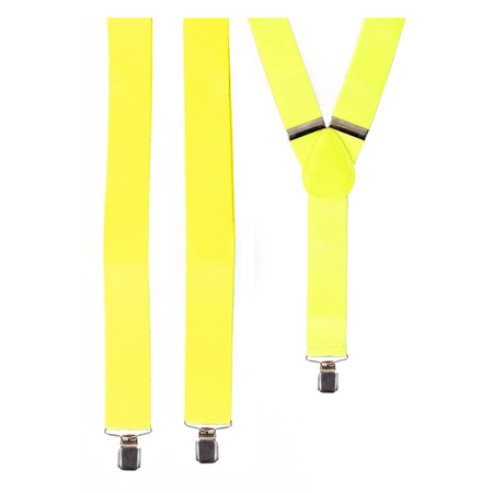 Carnaval fashion set Partyman - Trilby glitter hat and suspenders - neon yellow - for men/woman