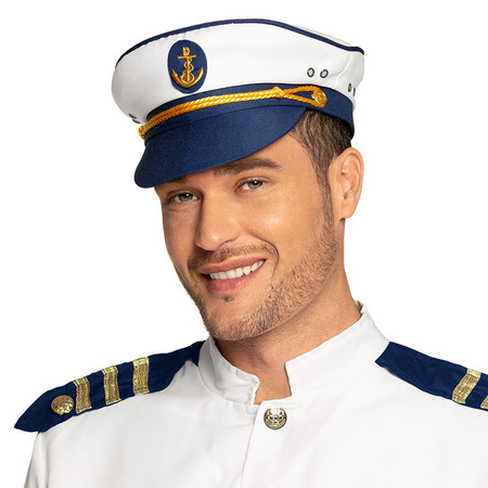 Carnaval ship captain hat - with mirror sunglasses - white - for men/woman