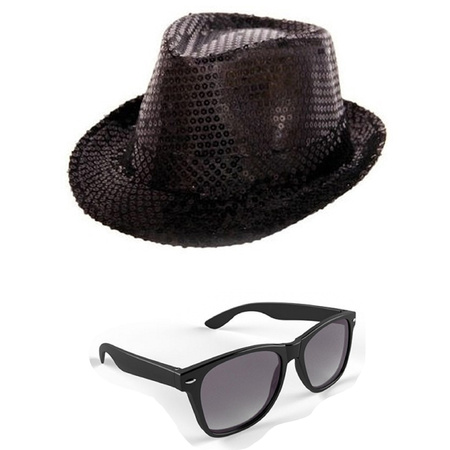 Party carnaval glitter hat and party glasses in black