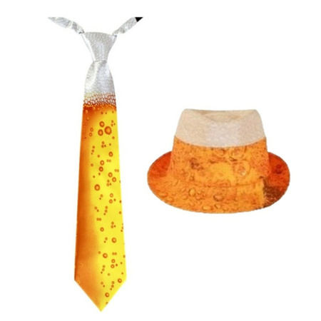 Carnaval verkleed set hoed en stropdas in BIER thema print