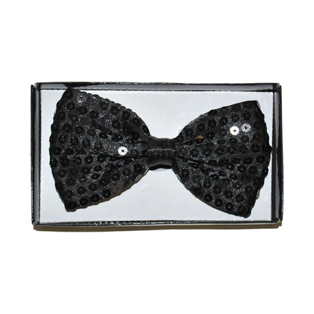 Verkleed set voor dames - gilet/vlinderstrikje/hoed - zwart - pailletten - one size - carnaval