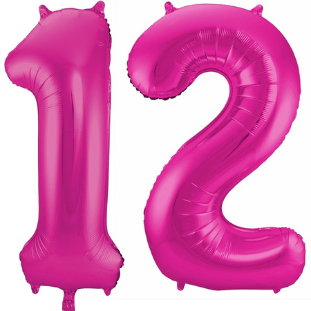 Cijfer ballonnen opblaas - Verjaardag versiering 12 jaar - 85 cm roze