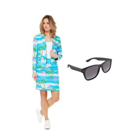 Ladies suit flamingo print size 34 (XS) with free sunglasses