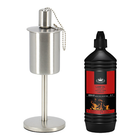 Design olie/tuinfakkel - RVS - met lampenolie - 1 liter