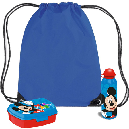 Disney Mickey Mouse lunchbox set voor kinderen - 3-delig - blauw - incl gymtas/schooltas