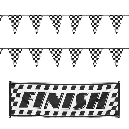 Finish/racing theme decorations set 3-parts black/white