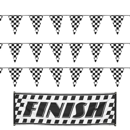 Finish/racing feest thema versiering pakket 4-delig geblokt zwart/wit