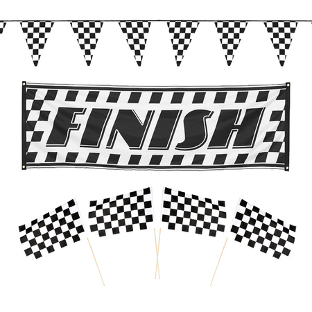 Finish/Racing theme decorations set 6-parts black/white