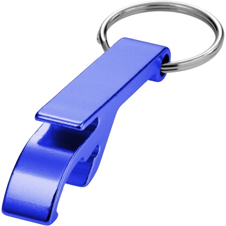 Set of 10x bottle openers keychains silver and blue 6 cm