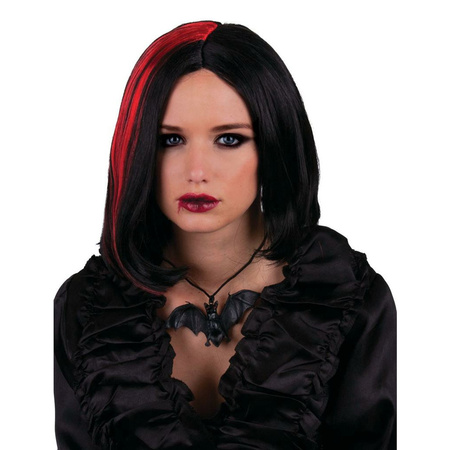 Funny Fashion Heksen/Vampier pruik kort haar - zwart/rood - dames - Halloween