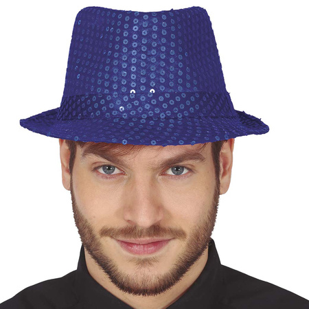 Toppers - Carnaval verkleed set compleet - hoedje en vlinderstrikje - blauw - heren/dames - glimmend