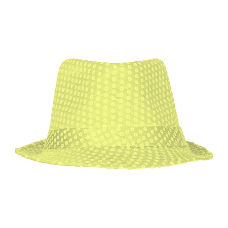 Toppers - Carnaval verkleedset Partyman - glitter hoedje en bretels - neon geel - heren - verkleedkleding