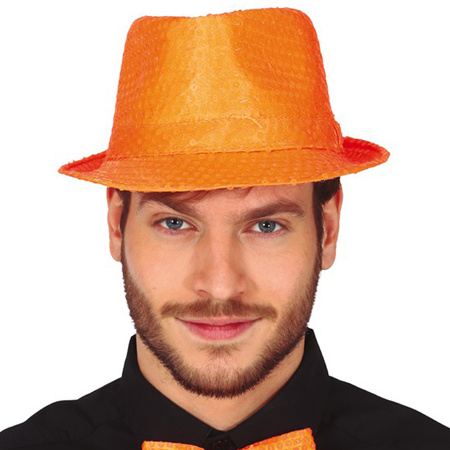 Carnaval verkleed set - hoedje en bretels - oranje - volwassenen