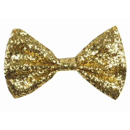 Goud glitter verkleed vlinderstrikje 11 cm voor dames/heren