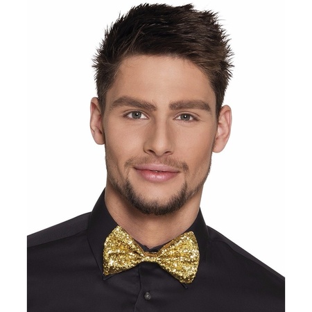 Toppers - Party carnaval set cplete - glitter hat and bowtie - gold - for men and woman