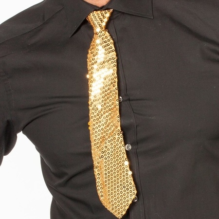 Gouden glitter stropdas 32 cm verkleedaccessoire dames/heren