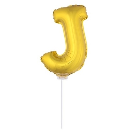 Gouden opblaas letter ballon J op stokje 41 cm