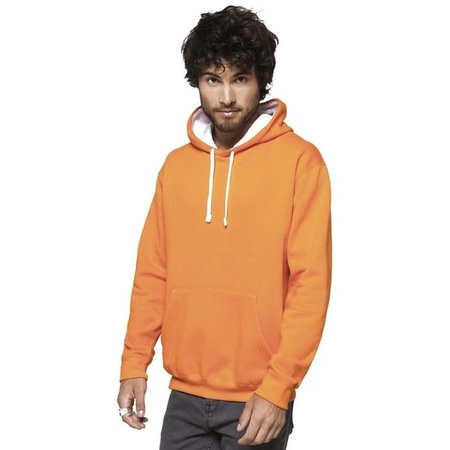 Plus size orange/white sweater/pullover hoodie for men