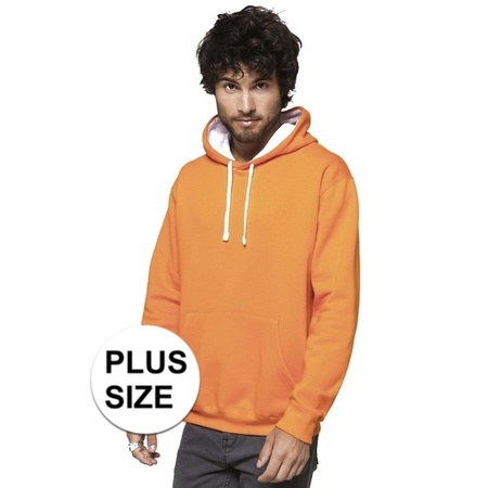 Plus size orange/white sweater/pullover hoodie for men