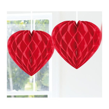 Rood hangend hart van papier 30 cm