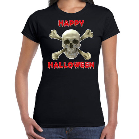 Happy Halloween horror schedel verkleed t-shirt zwart voor dames