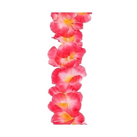 Carnaval verkleed set - Tropische Hawaii party - stro beach hoed - met roze bloemenslinger