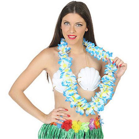 Carnaval set - Tropical Hawaii party - straw beach hat - and flower guirlande blue