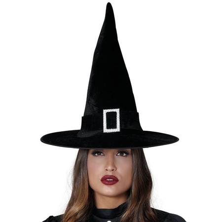 Black velvet witch hat for adults