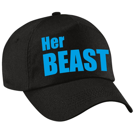 Her Beast en His beauty caps blauw / roze tekst volwassenen