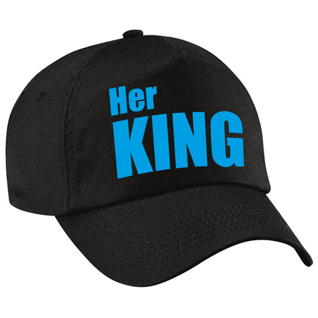 Her King / His Queen caps black with blue / pink letters adults