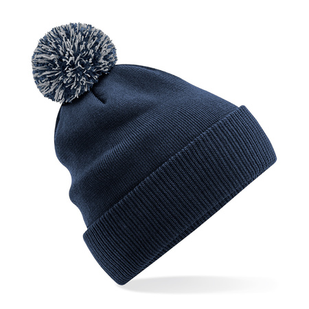 Mens winter beanie hat with pompon navy blue 100% polyester