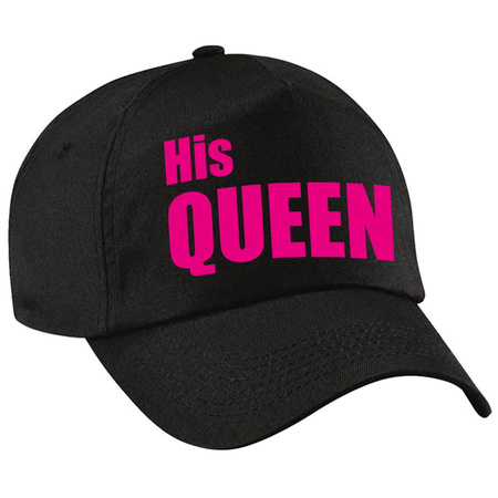 Her King / His Queen caps black with blue / pink letters adults