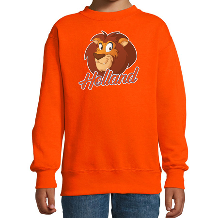 Holland met cartoon leeuw oranje sweater / trui Holland/Nederland supporter EK/ WK fan voor kinderen