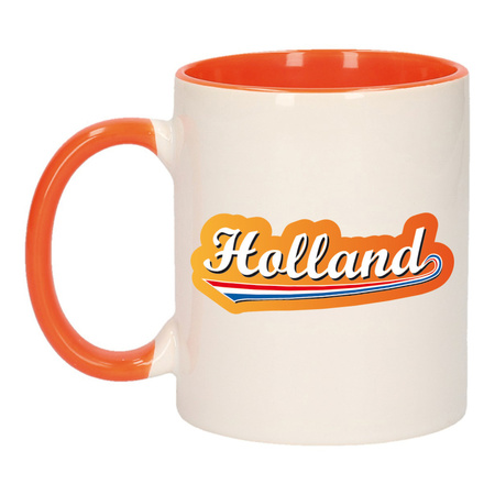 Holland met lettercontour mok/ beker oranje wit 300 ml