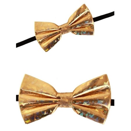 Holographic gold fancy dress bow tie 13 cm for women/men