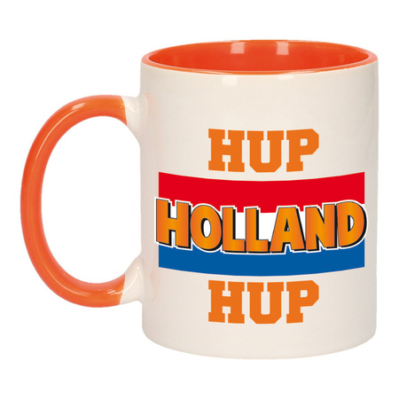 Hup Holland hup met vlag mok/ beker oranje wit 300 ml