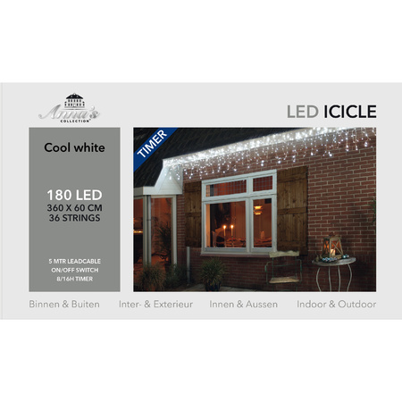 Icicle lightrope with 180 led lights clear white 360 x 60 cm