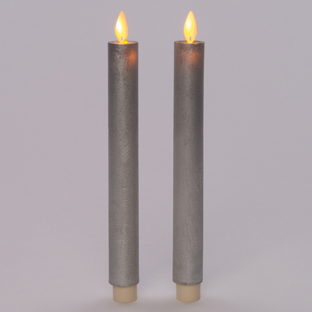 Kaarsen set van 2x stuks Led dinerkaarsen zilver inclusief afstandsbediening 23 cm