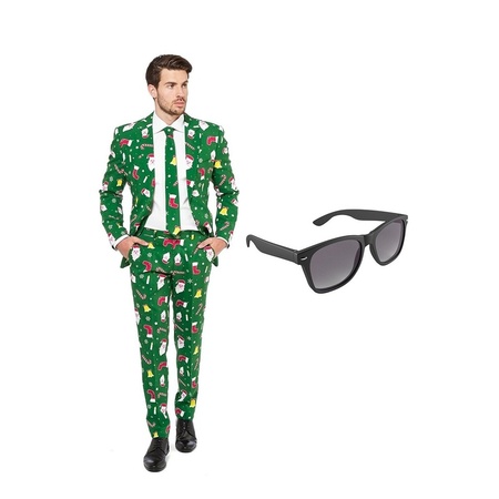 Christmas print mens suit size 54 (XXL) with free sunglasses