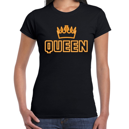 Koningsdag t-shirt - queen kroontje - dames - zwart
