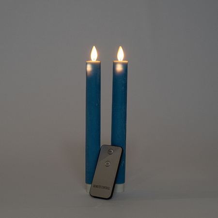 Led dinerkaarsen - 2x st - denim blauw - 23 cm - met afstandsbediening