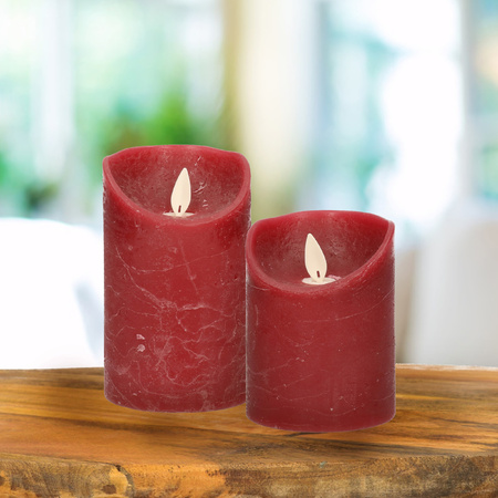 LED candles - set 2x - bordeaux red - H10 and H12,5 cm - flickering flame