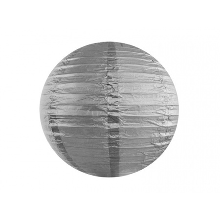Setje van 8x stuks luxe zilveren bolvormige party lampionnen 35 cm met lantaarnlampjes