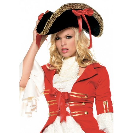 Piraat hoed met goud en rode strik