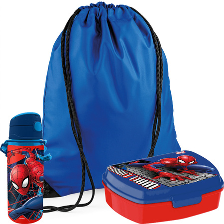 Marvel Spiderman lunchbox set voor kinderen - 3-delig - blauw - incl. gymtas/schooltas
