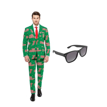 Merry Christmas print mens suit size 54 (XXL) with free sunglass
