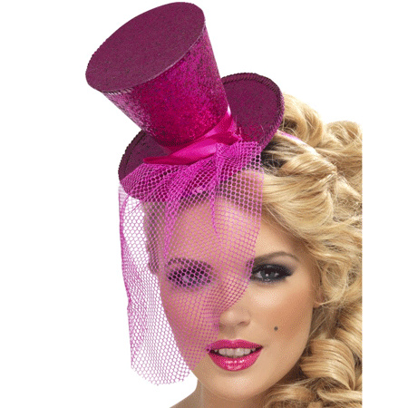 Verkleed Mini hoge hoed op diadeem roze