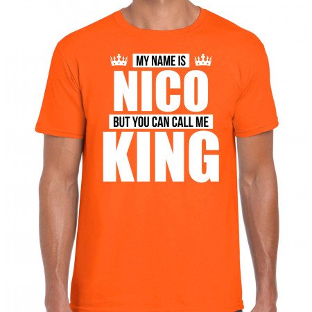 Naam cadeau t-shirt my name is Nicolaas - but you can call me King oranje voor heren