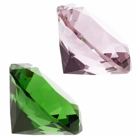 Nep edelstenen/diamanten van glas 4 cm doorsnede roze en groen